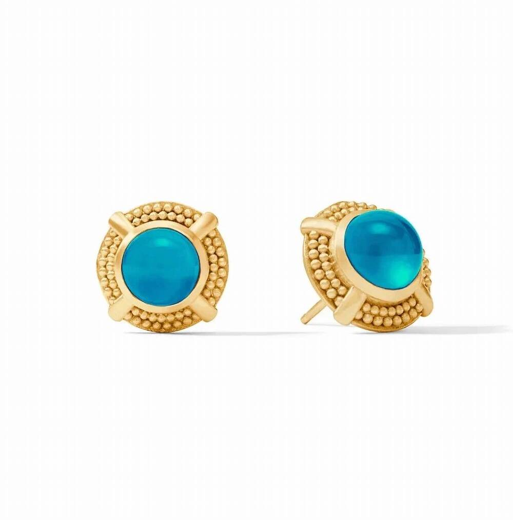 NEW JULIE VOS women's cabochon stud earrings in iridescent london blue